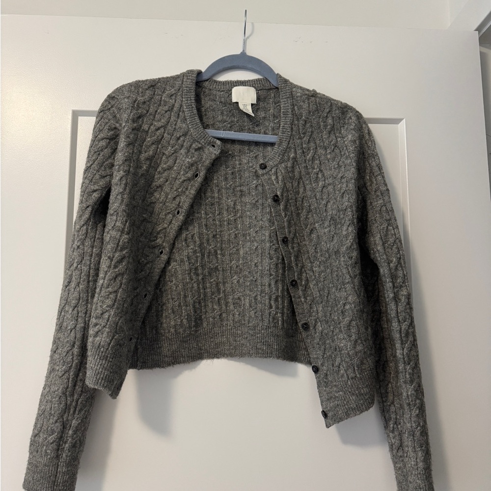 H&M Dark Gray Cable Knit Cardigan